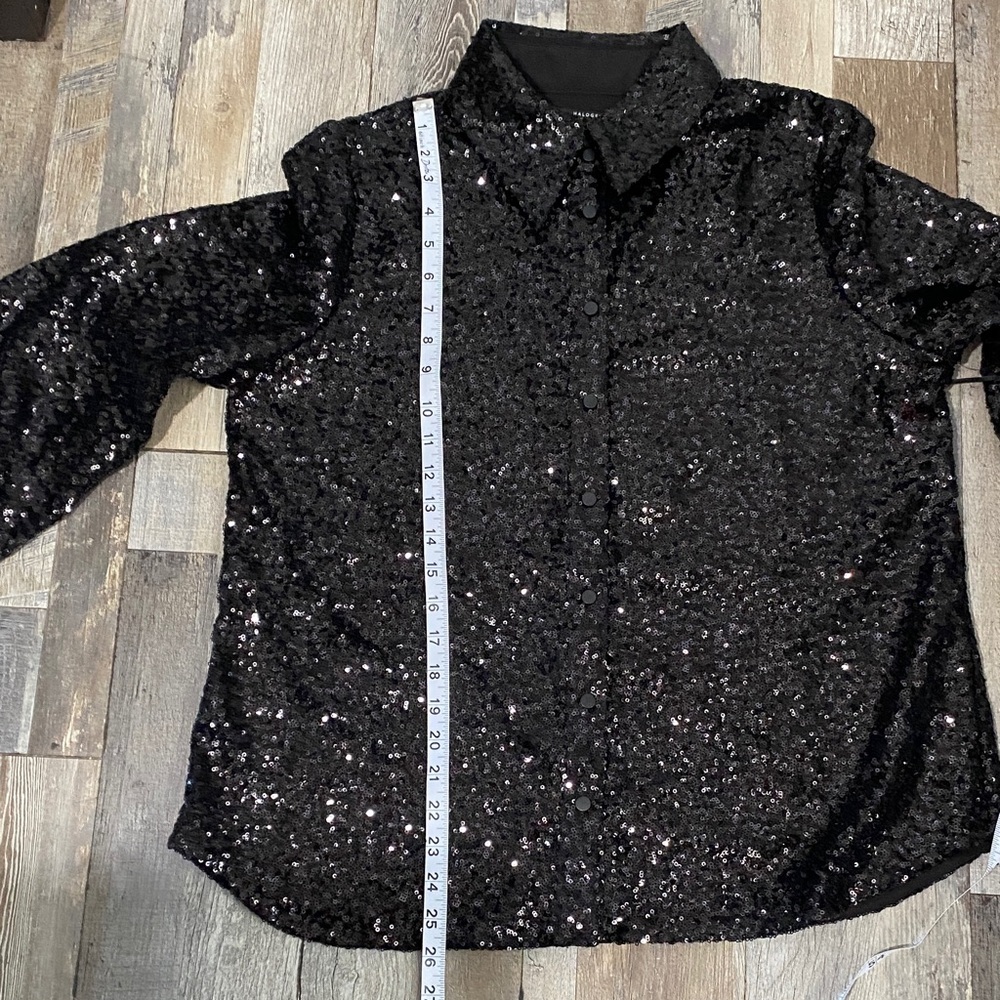 Halogen Black Sequin Button-Down Blouse NWT - image 14